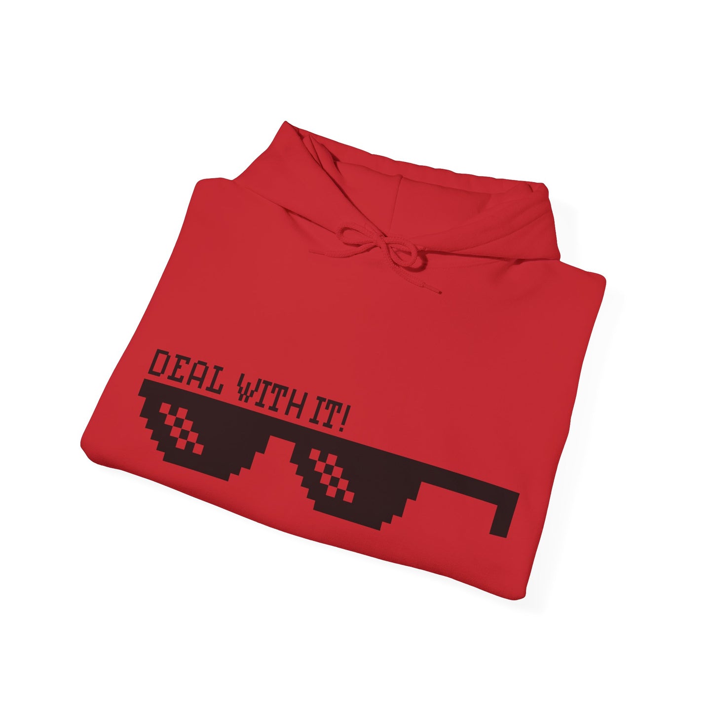 Deal With It Sunglasses Hoodie — Pixelated Meme Graphic Hooded Sweatshirt