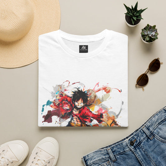 Anime Graphic Unisex T-Shirt — Dynamic Fighter Watercolor Design