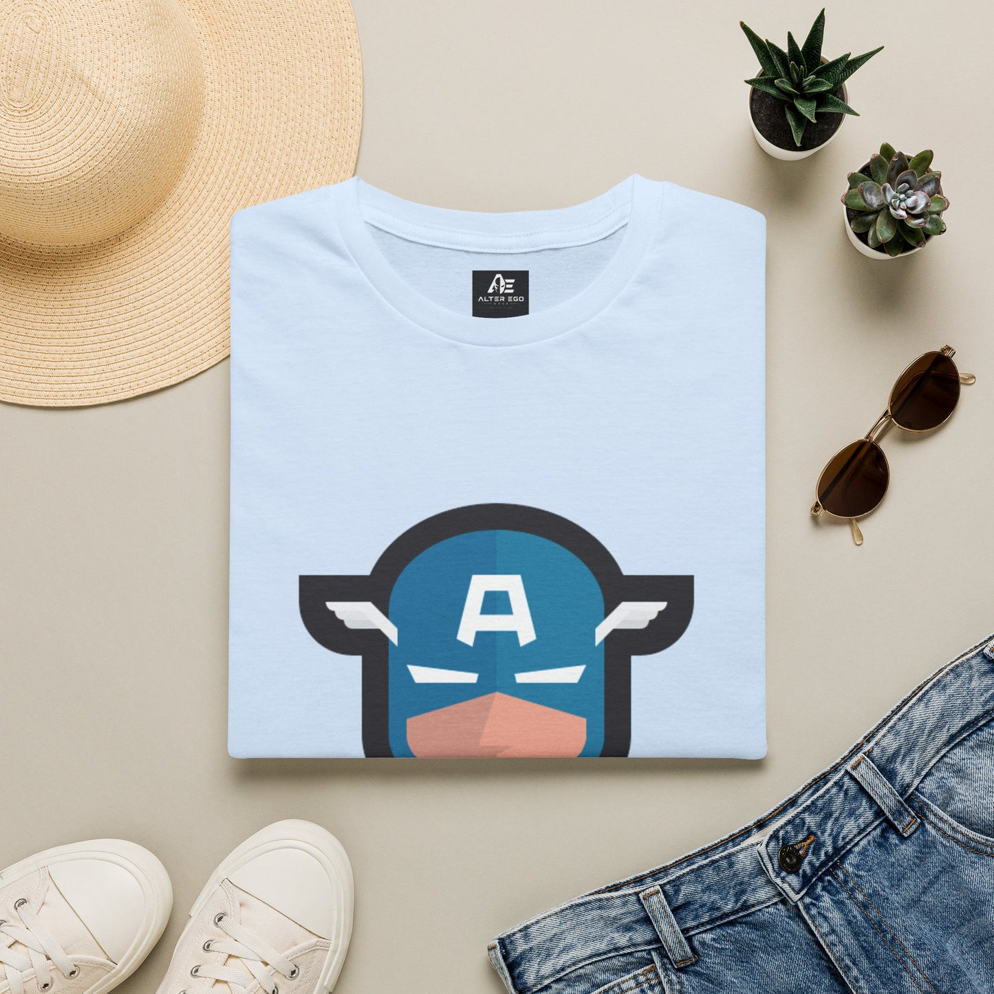 Captain Mask Graphic T-Shirt — Retro Patriotic Superhero Tee