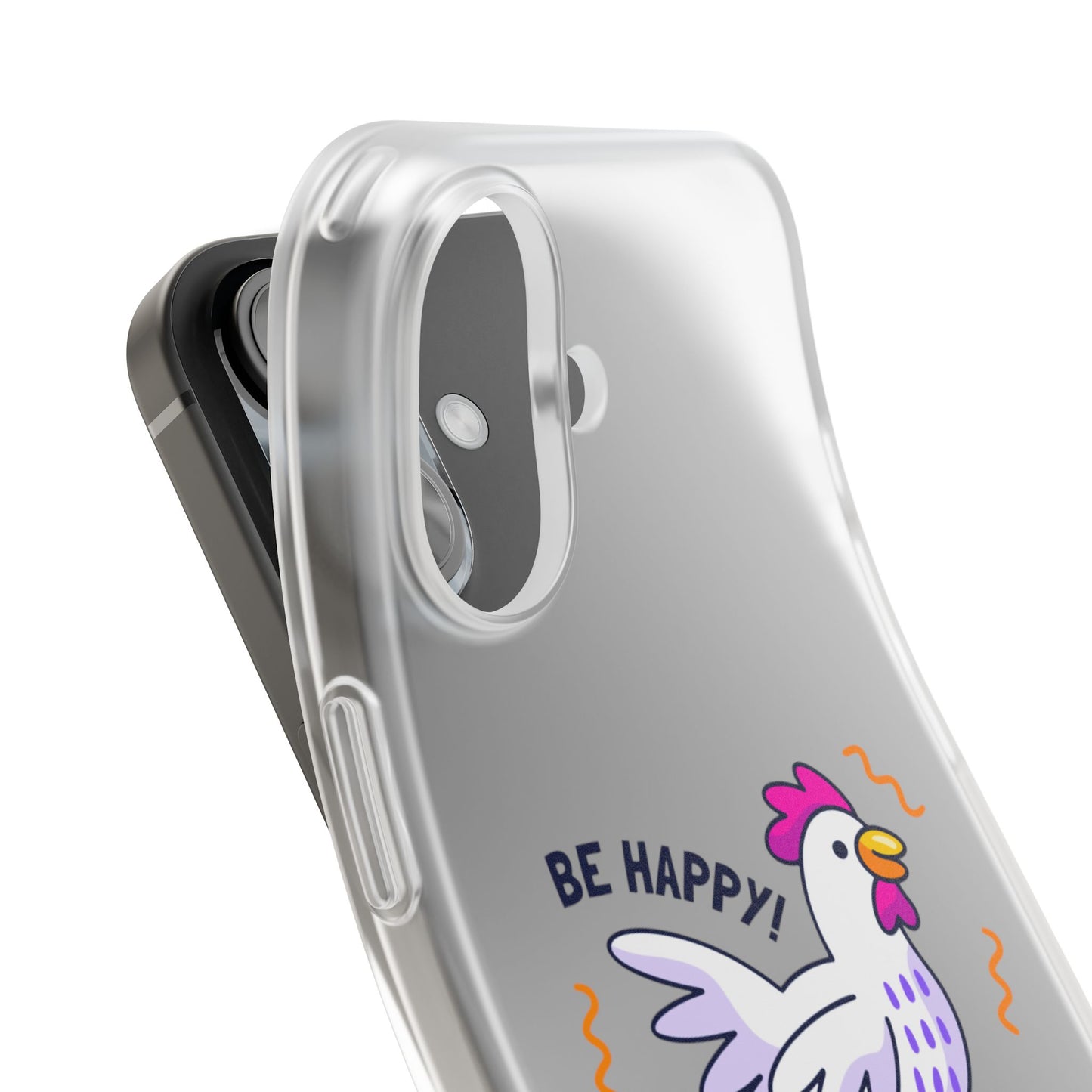 Clear Phone Case — 'Be Happy' Roller Chicken Cute Protective iPhone Cover