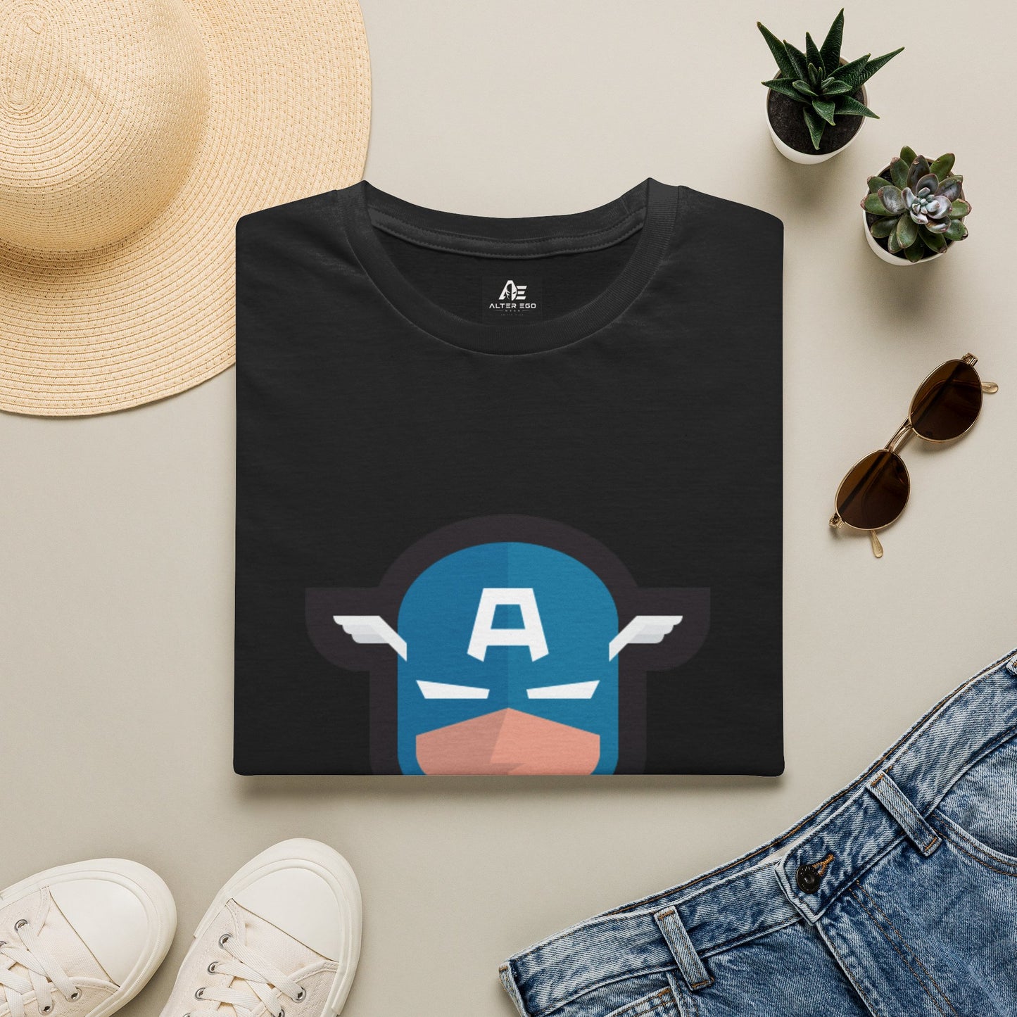 Captain Mask Graphic T-Shirt — Retro Patriotic Superhero Tee