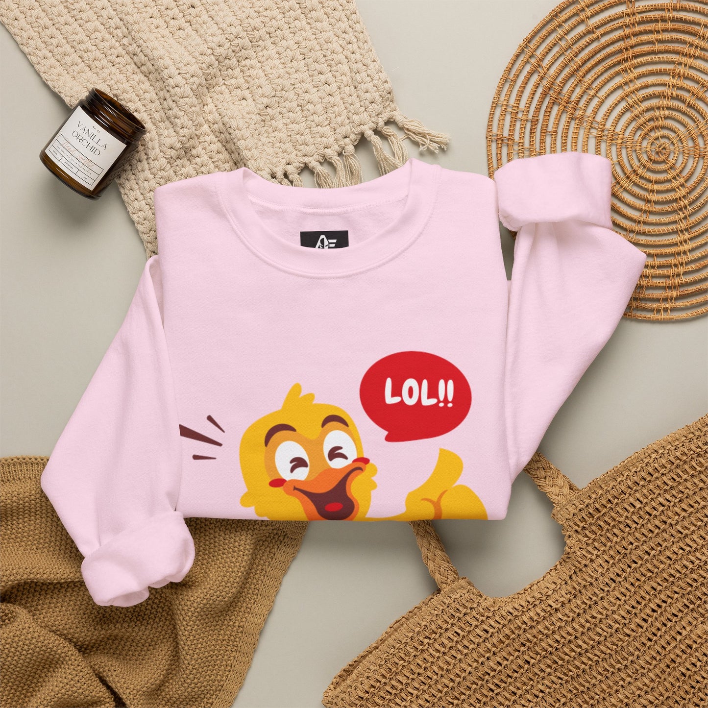 Crewneck Unisex Sweatshirt — Cute Laughing Chick Design ("LOL")
