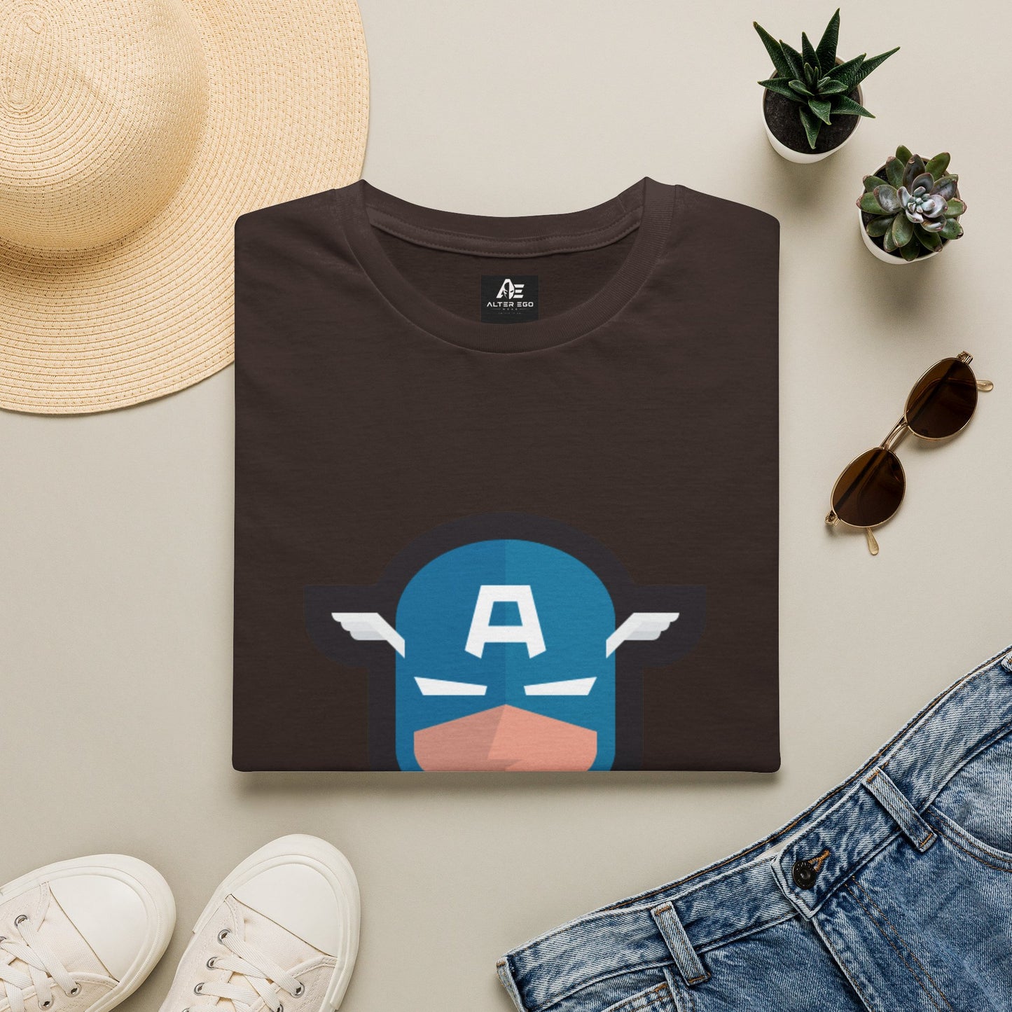 Captain Mask Graphic T-Shirt — Retro Patriotic Superhero Tee