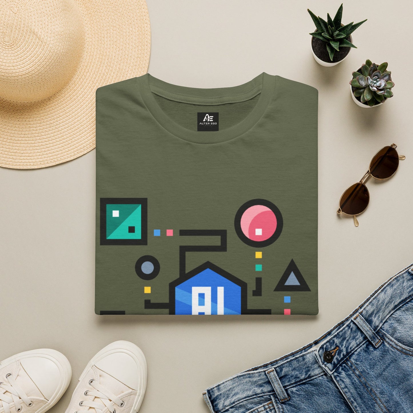 AI Circuit Graphic T-Shirt — Colorful Geometric Tech Design