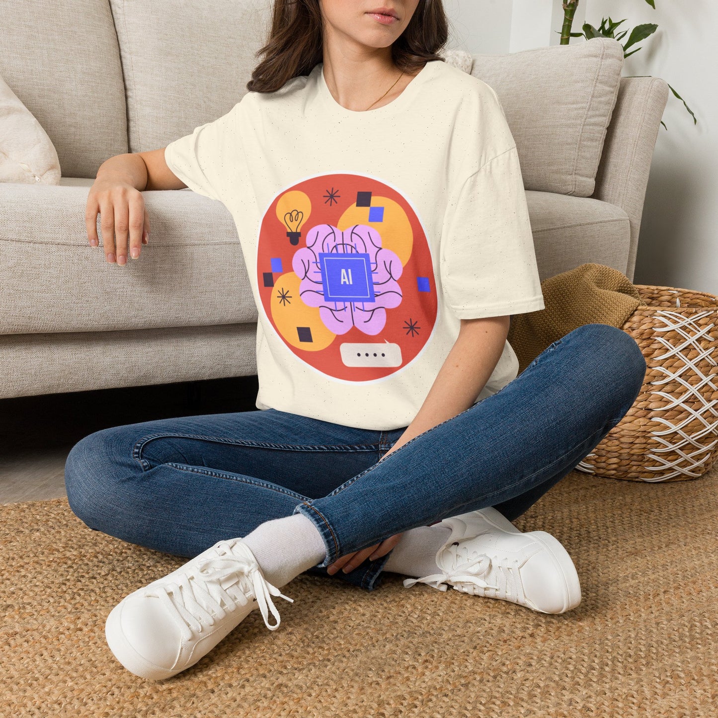 AI Brain Graphic T-Shirt — Techy Innovation Tee with Lightbulb Design