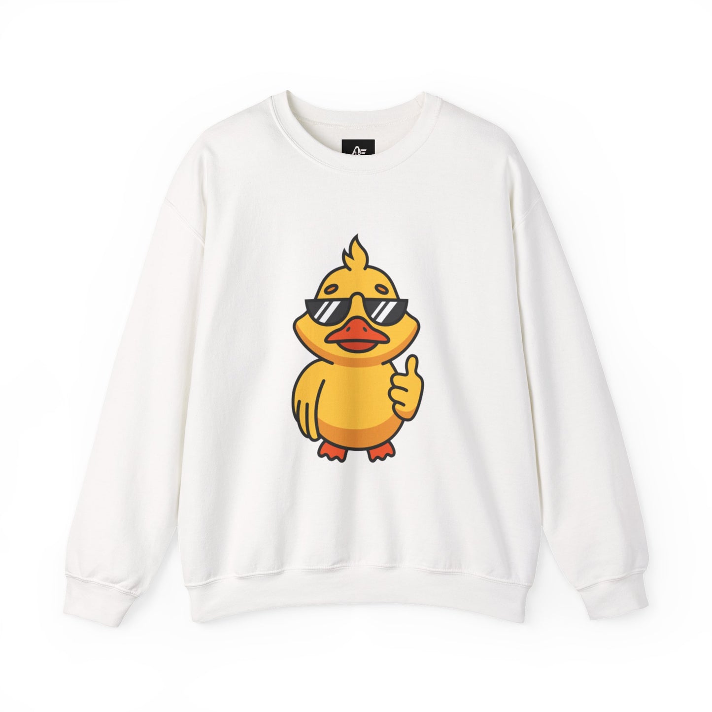 Crewneck Sweatshirt — Cool Sunglasses Duck Graphic, Cute Thumbs-Up Cartoon Pullover
