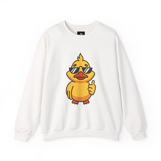 Crewneck Sweatshirt — Cool Sunglasses Duck Graphic, Cute Thumbs-Up Cartoon Pullover