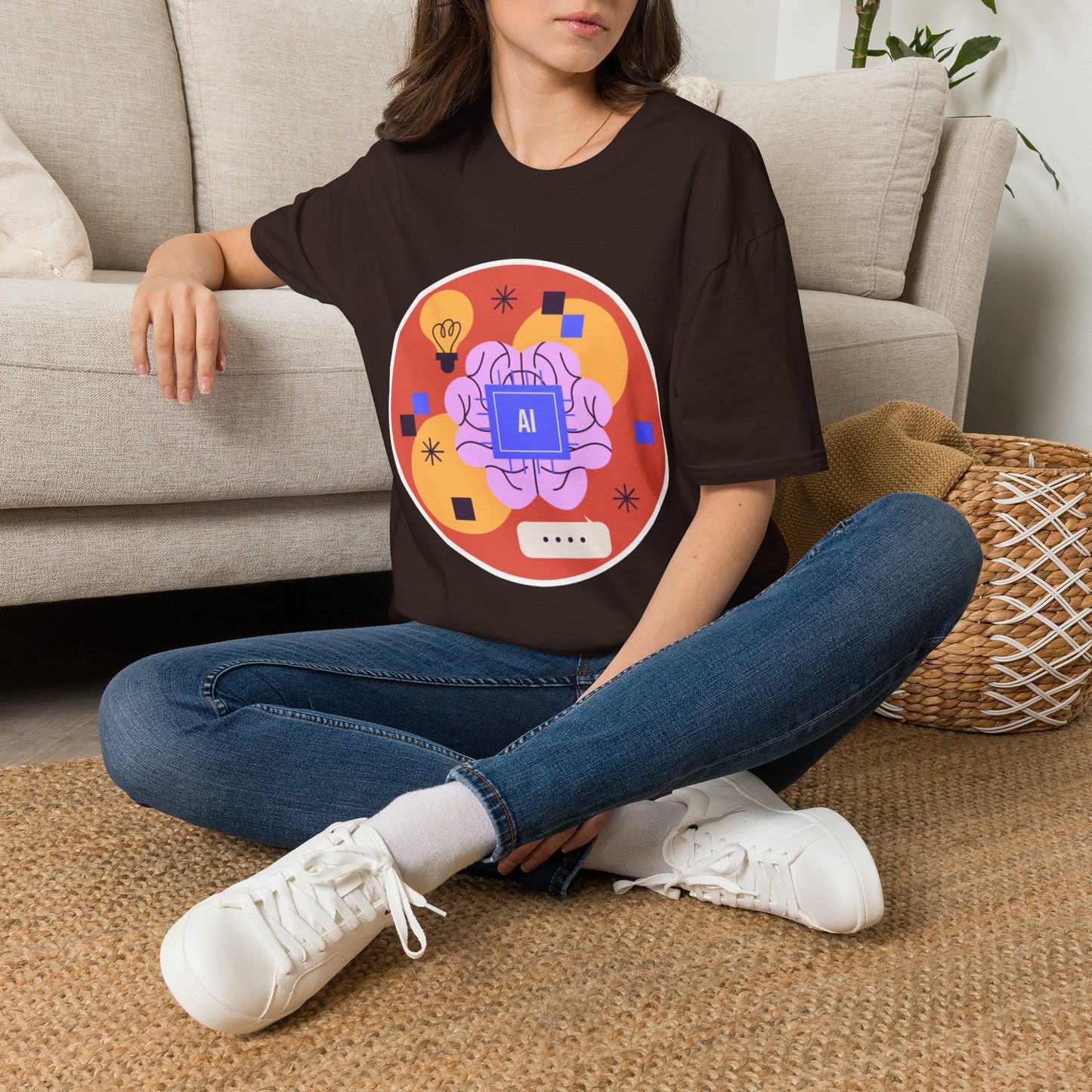 AI Brain Graphic T-Shirt — Techy Innovation Tee with Lightbulb Design