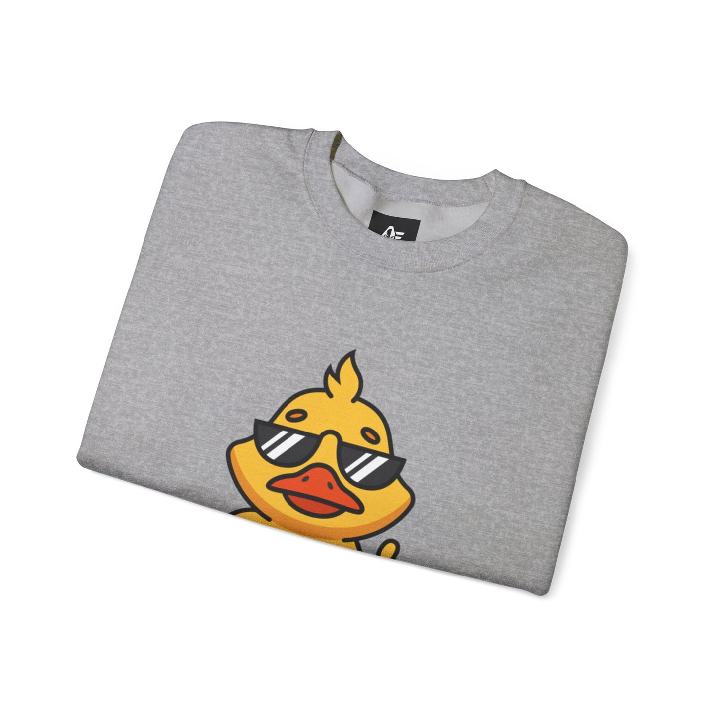 Crewneck Sweatshirt — Cool Sunglasses Duck Graphic, Cute Thumbs-Up Cartoon Pullover