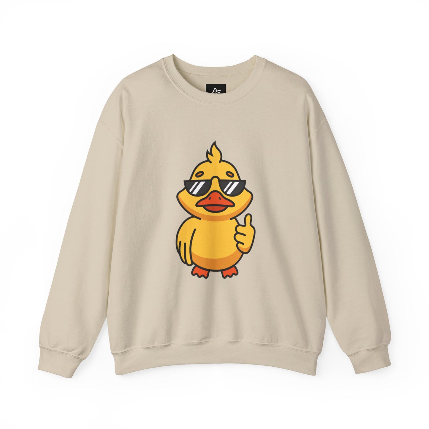 Crewneck Sweatshirt — Cool Sunglasses Duck Graphic, Cute Thumbs-Up Cartoon Pullover