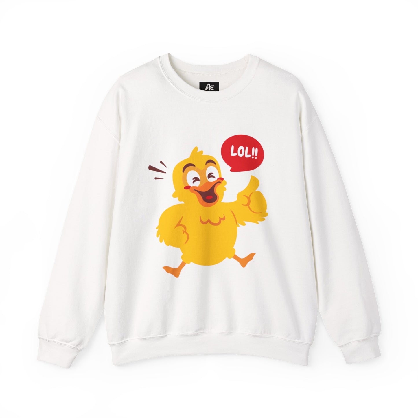 Crewneck Unisex Sweatshirt — Cute Laughing Chick Design ("LOL")