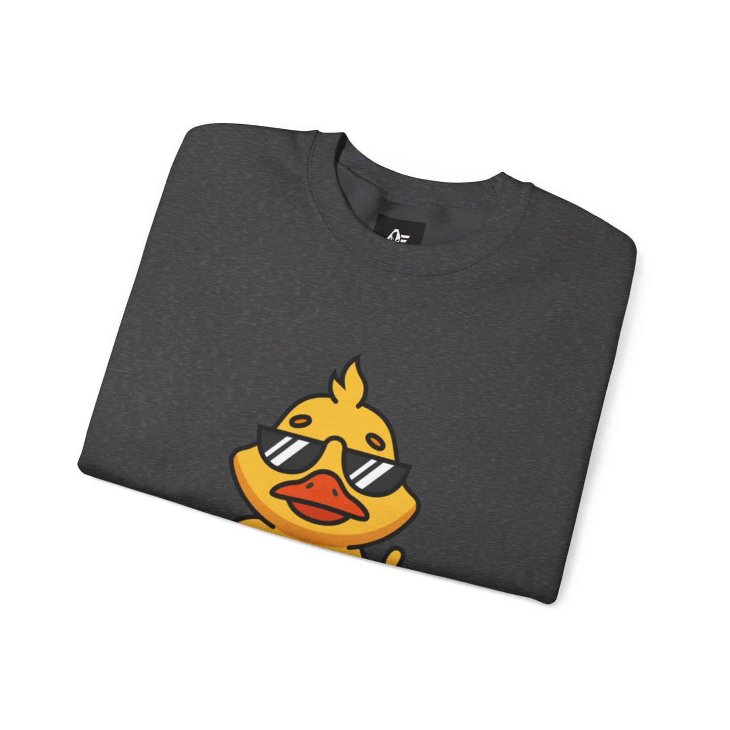 Crewneck Sweatshirt — Cool Sunglasses Duck Graphic, Cute Thumbs-Up Cartoon Pullover