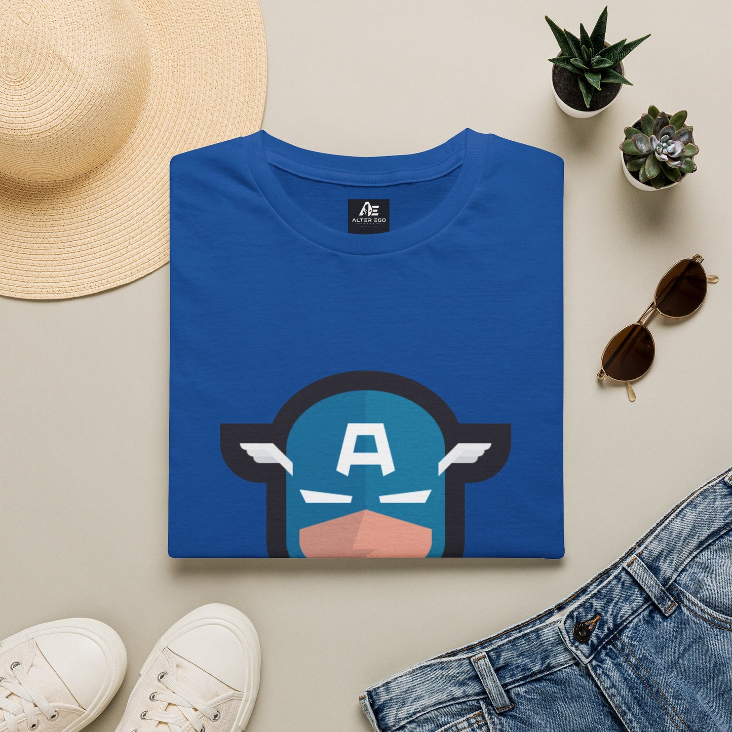 Captain Mask Graphic T-Shirt — Retro Patriotic Superhero Tee