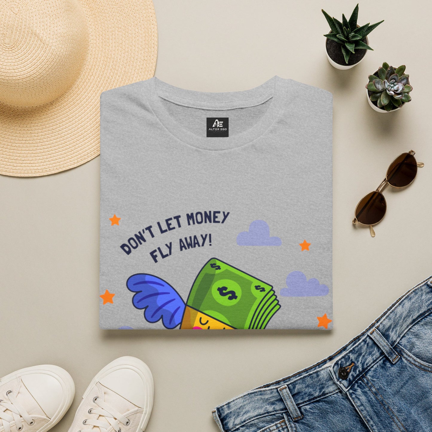 Don't Let Money Fly Away T-Shirt — Cute Flying Cash Graphic Tee