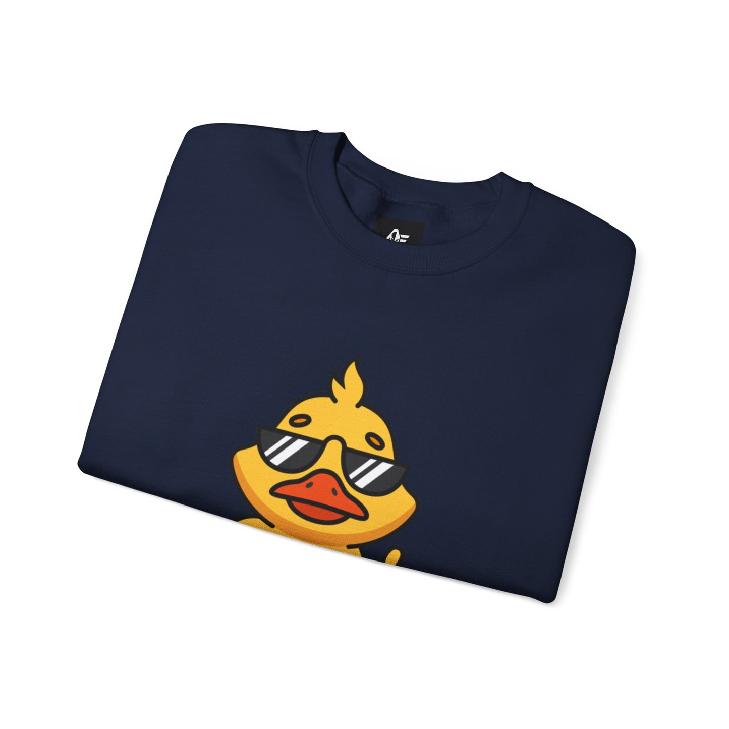 Crewneck Sweatshirt — Cool Sunglasses Duck Graphic, Cute Thumbs-Up Cartoon Pullover