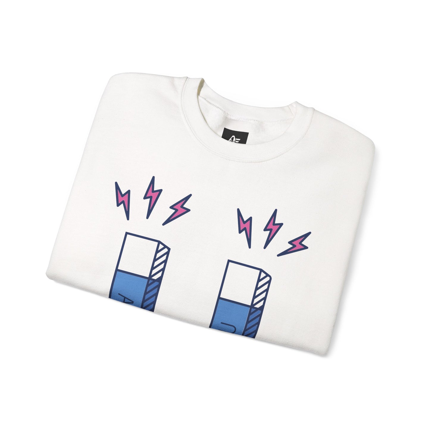 Crewneck Sweatshirt — Blue 'Attracted to You' Magnet Graphic Crewneck