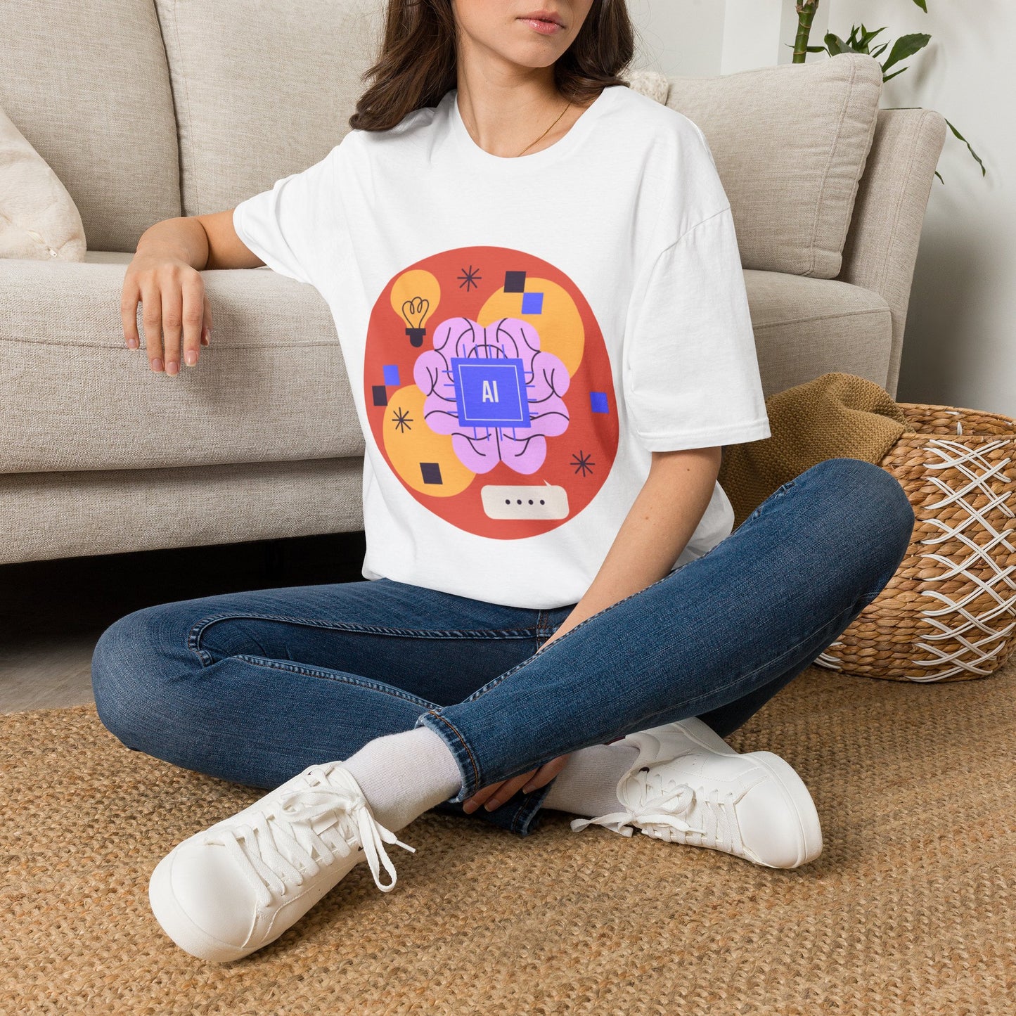 AI Brain Graphic T-Shirt — Techy Innovation Tee with Lightbulb Design