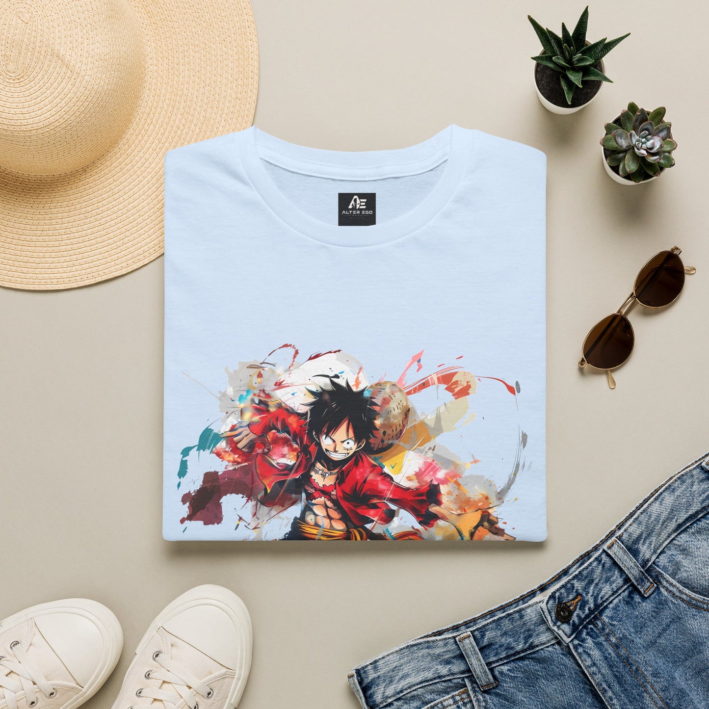Anime Graphic Unisex T-Shirt — Dynamic Fighter Watercolor Design