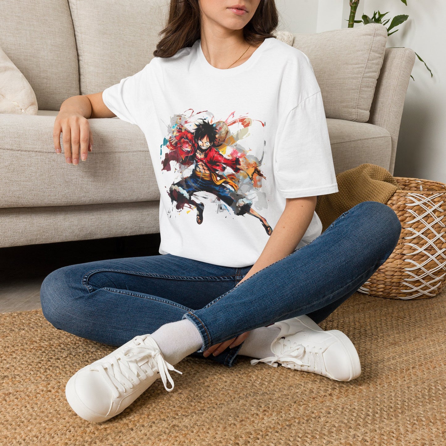 Anime Graphic Unisex T-Shirt — Dynamic Fighter Watercolor Design