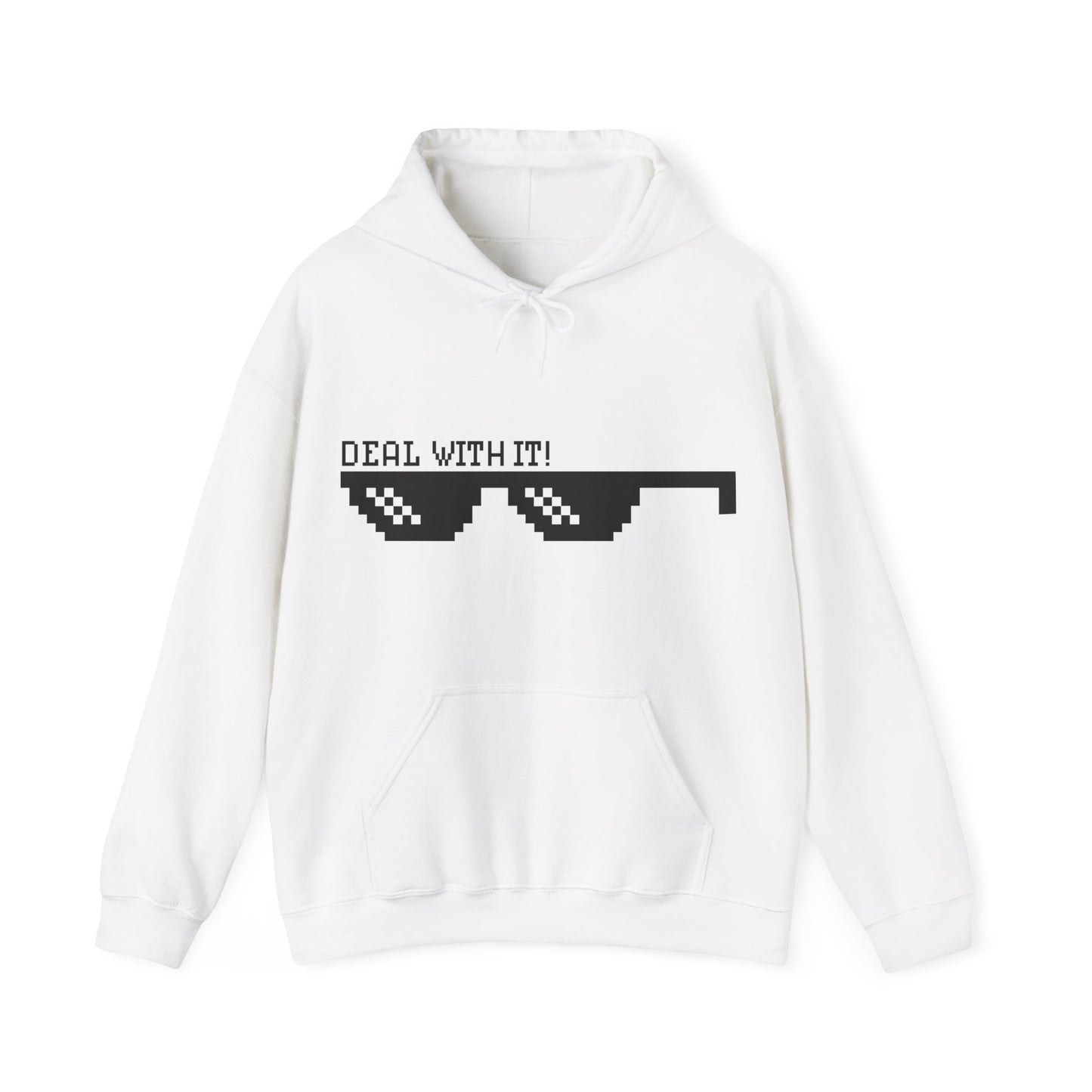 Deal With It Sunglasses Hoodie — Pixelated Meme Graphic Hooded Sweatshirt