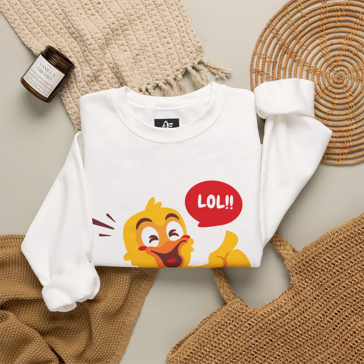 Crewneck Unisex Sweatshirt — Cute Laughing Chick Design ("LOL")