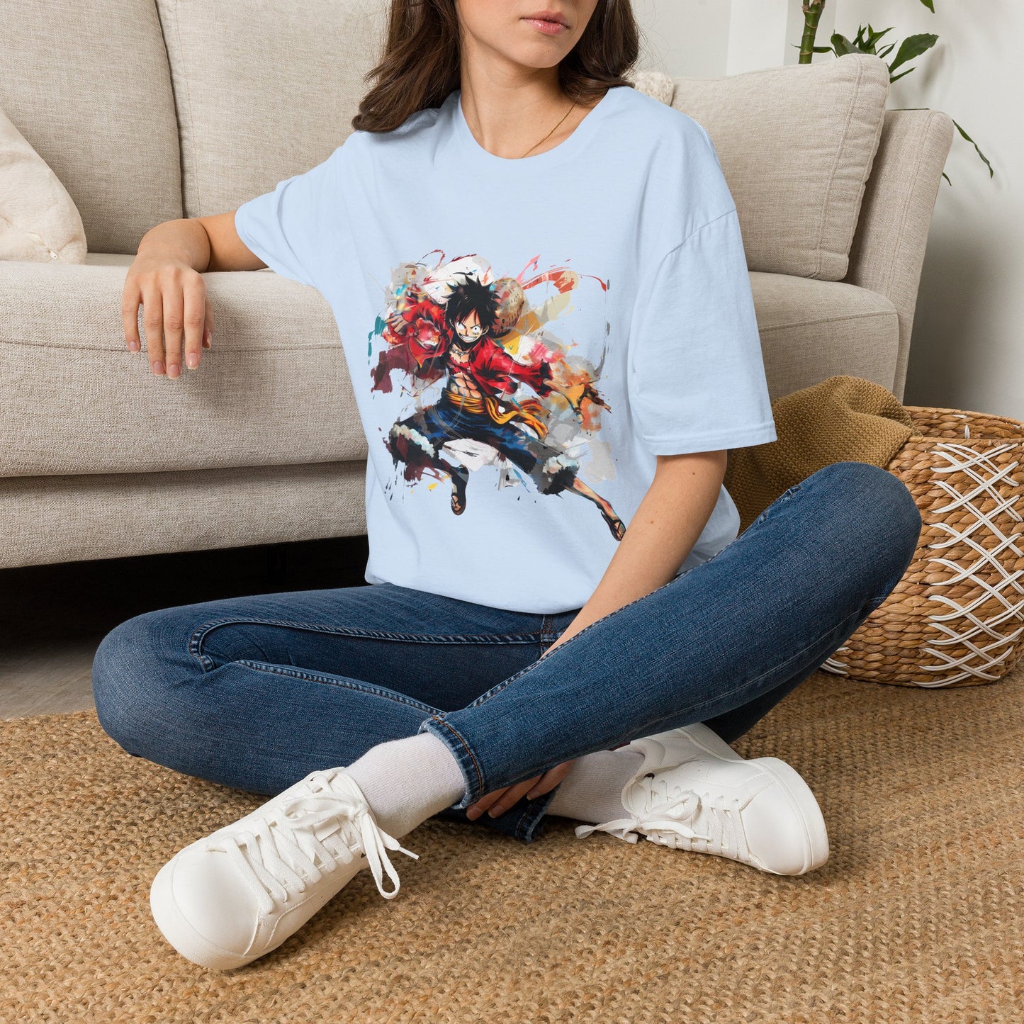 Anime Graphic Unisex T-Shirt — Dynamic Fighter Watercolor Design