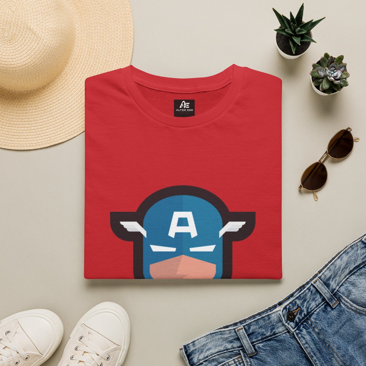 Captain Mask Graphic T-Shirt — Retro Patriotic Superhero Tee