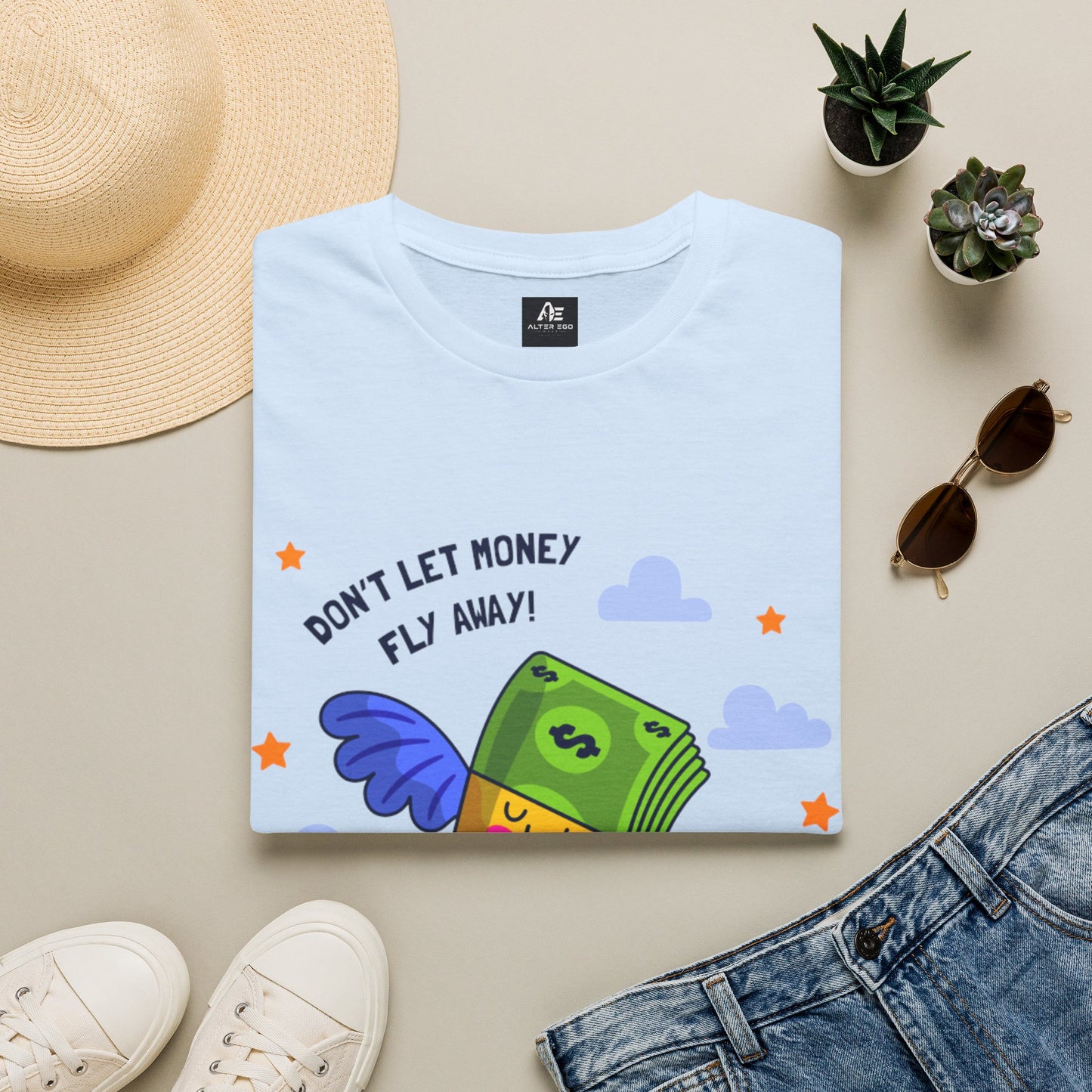 Don't Let Money Fly Away T-Shirt — Cute Flying Cash Graphic Tee