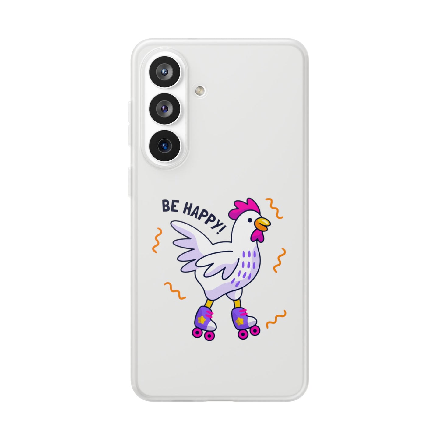 Clear Phone Case — 'Be Happy' Roller Chicken Cute Protective iPhone Cover