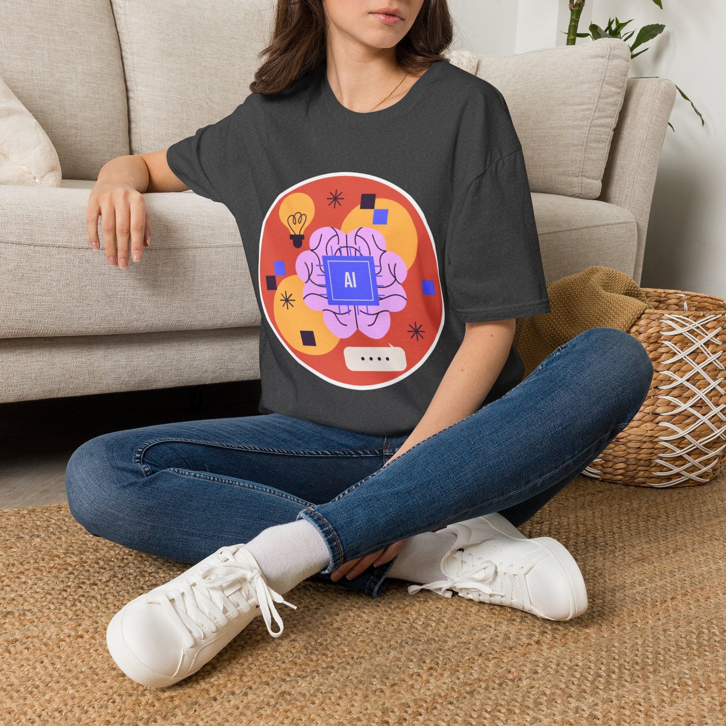 AI Brain Graphic T-Shirt — Techy Innovation Tee with Lightbulb Design