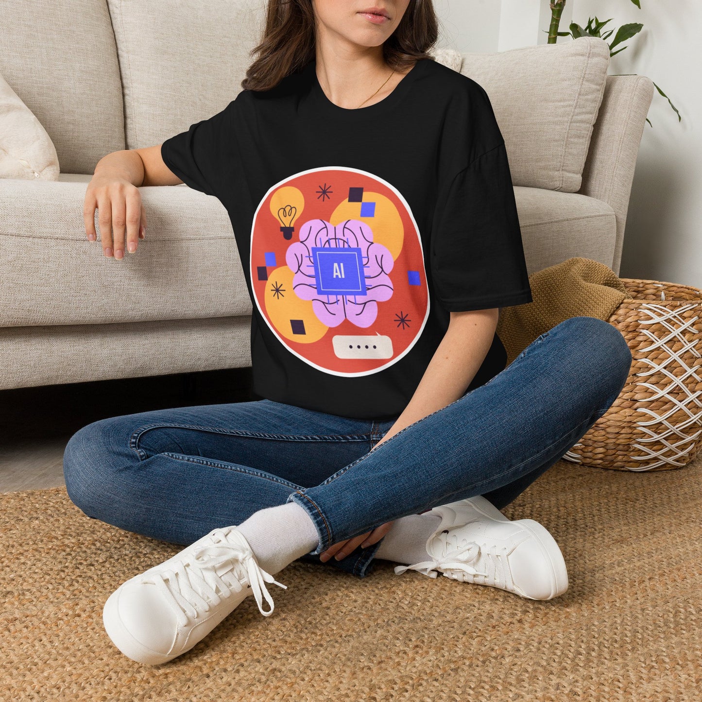 AI Brain Graphic T-Shirt — Techy Innovation Tee with Lightbulb Design