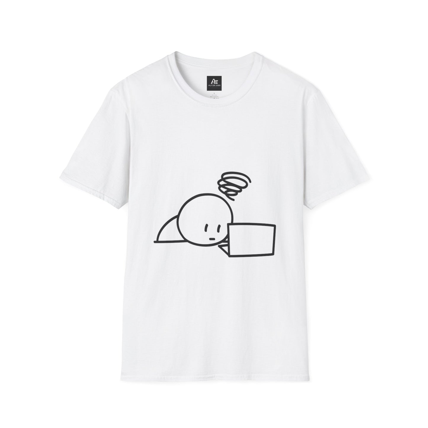 T-Shirt — Minimal 'Overthinking at Laptop' Cute Line Art Tee