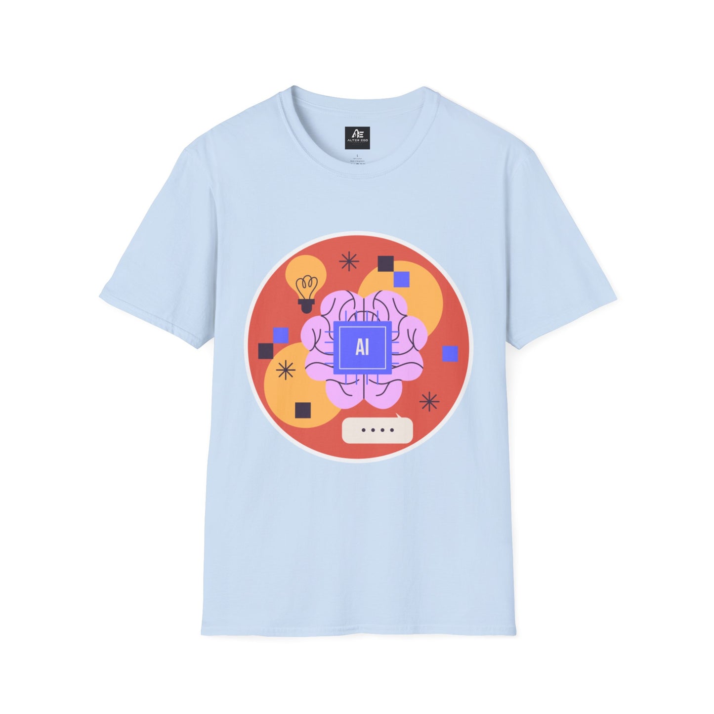 AI Brain Graphic T-Shirt — Techy Innovation Tee with Lightbulb Design