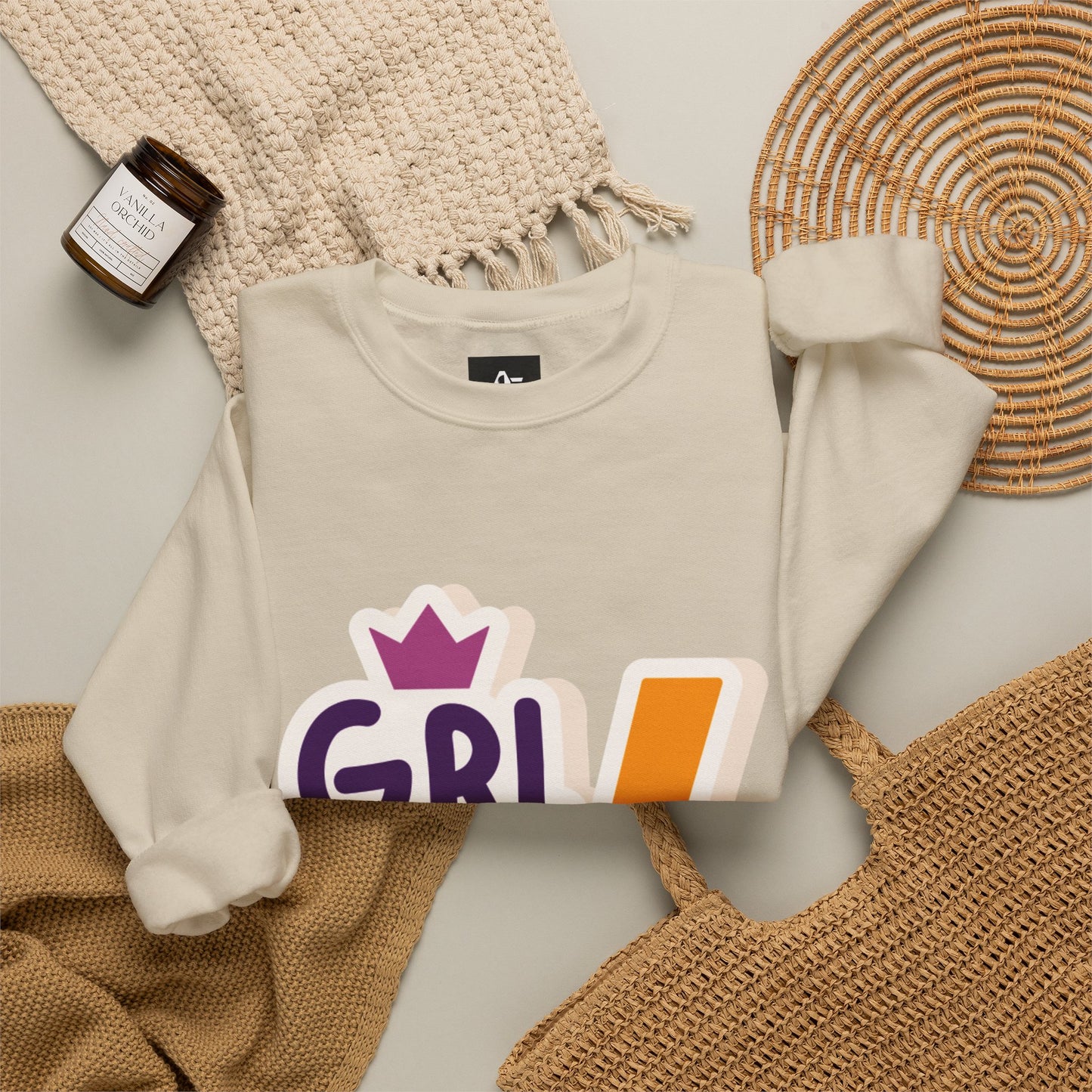 GRL PWR Crewneck Sweatshirt – Girls Power Lightning Bolt Graphic