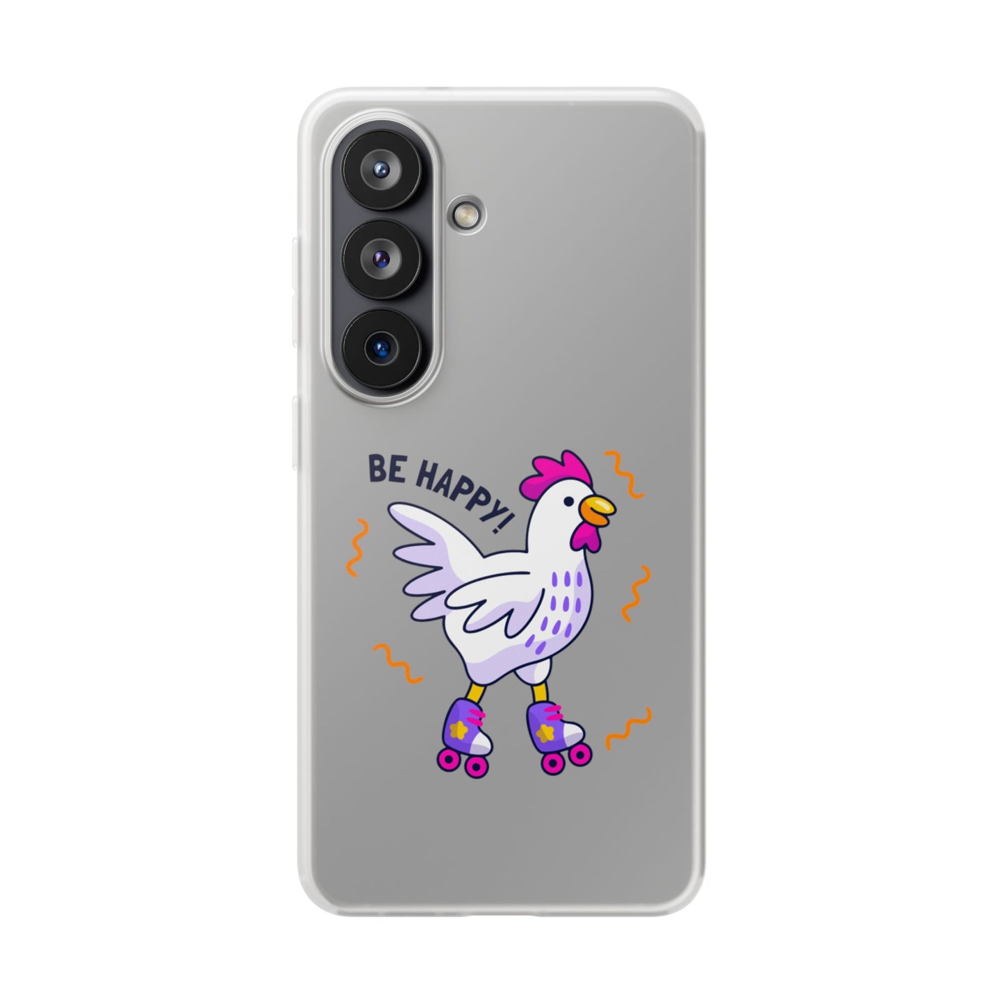 Clear Phone Case — 'Be Happy' Roller Chicken Cute Protective iPhone Cover
