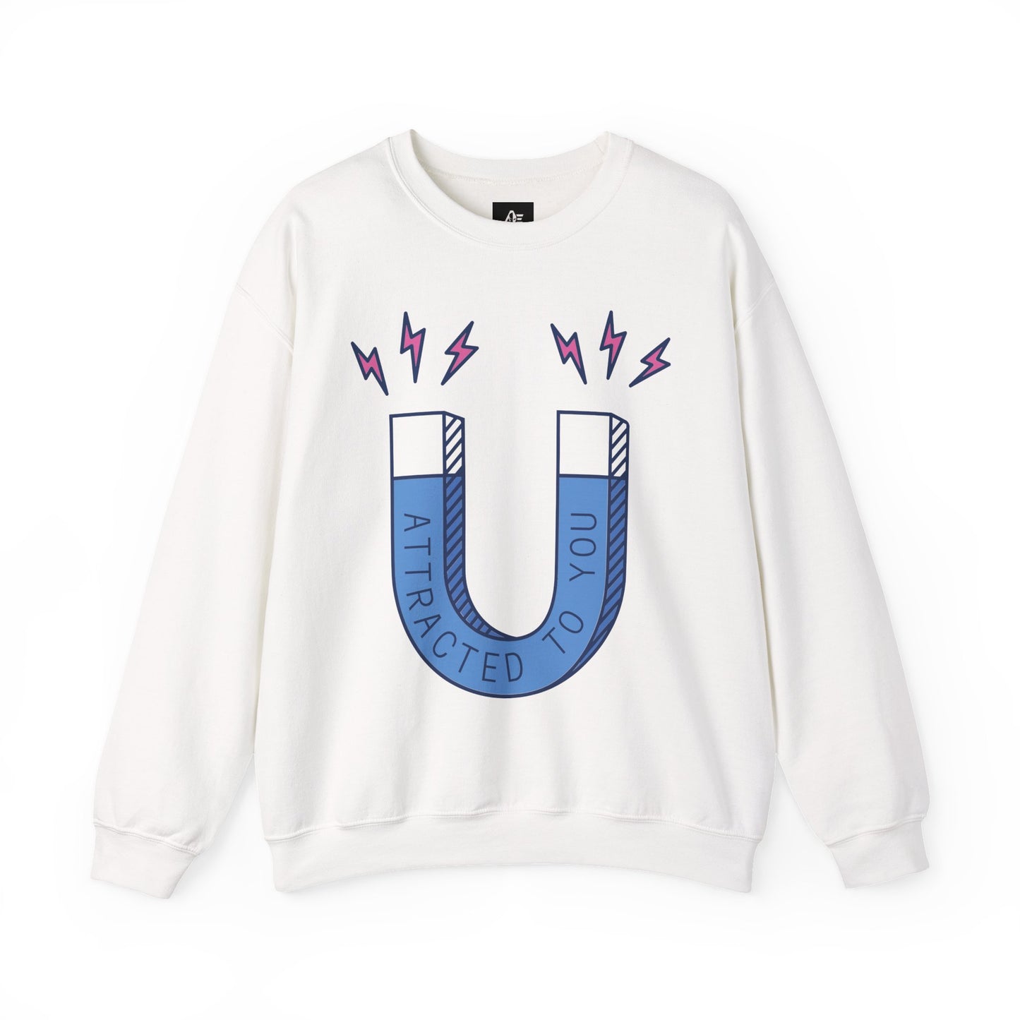 Crewneck Sweatshirt — Blue 'Attracted to You' Magnet Graphic Crewneck
