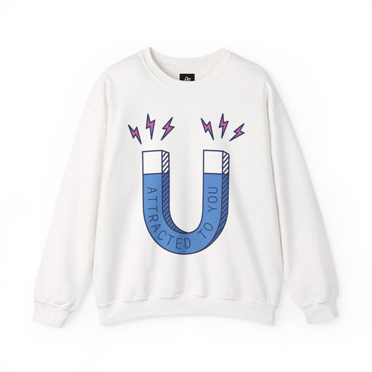 Crewneck Sweatshirt — Blue 'Attracted to You' Magnet Graphic Crewneck