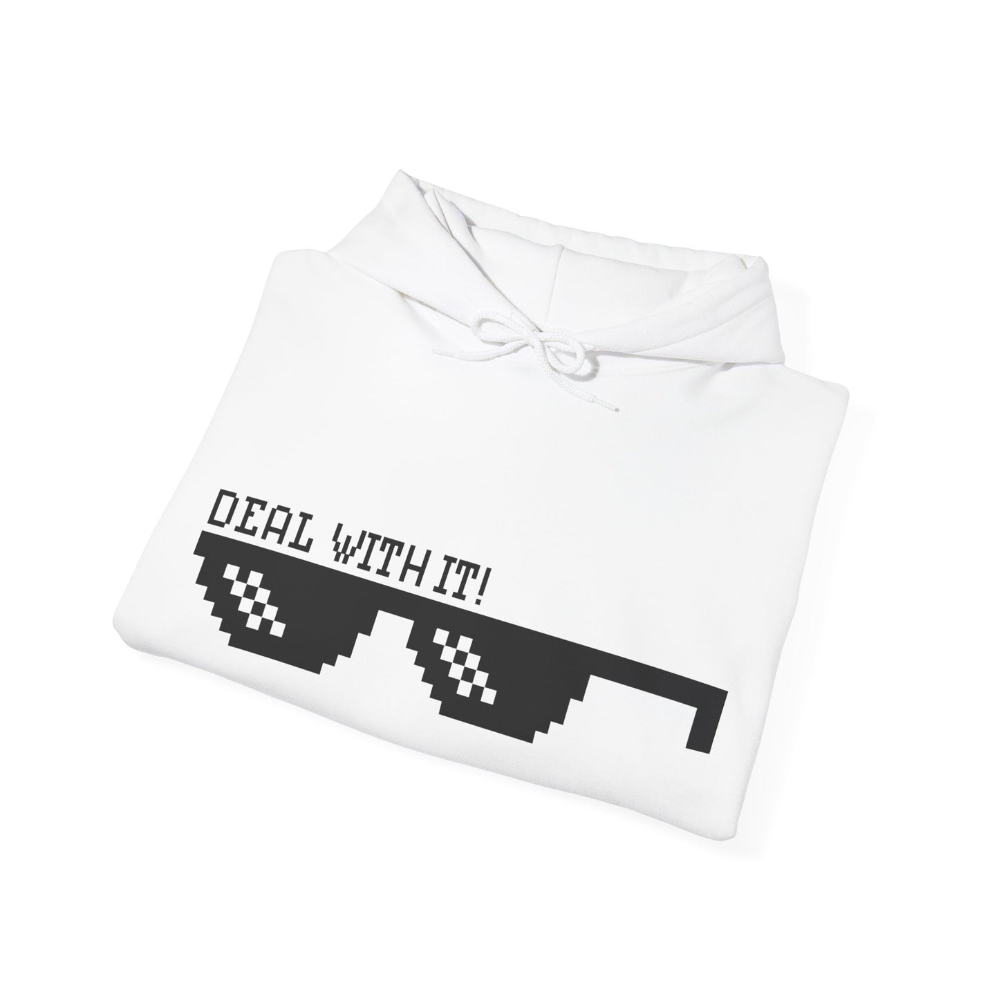 Deal With It Sunglasses Hoodie — Pixelated Meme Graphic Hooded Sweatshirt