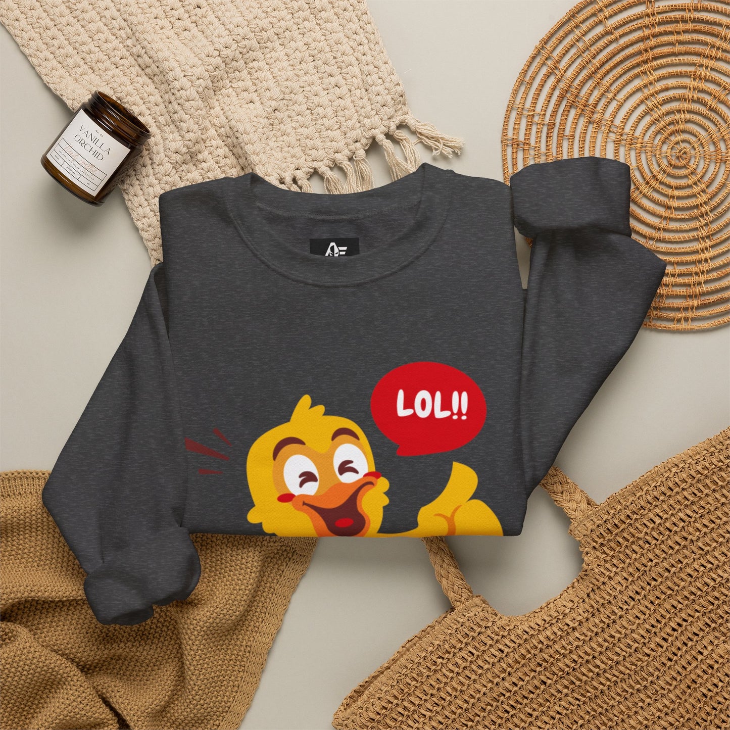 Crewneck Unisex Sweatshirt — Cute Laughing Chick Design ("LOL")