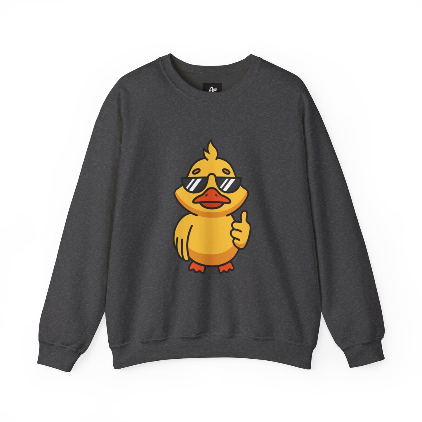 Crewneck Sweatshirt — Cool Sunglasses Duck Graphic, Cute Thumbs-Up Cartoon Pullover