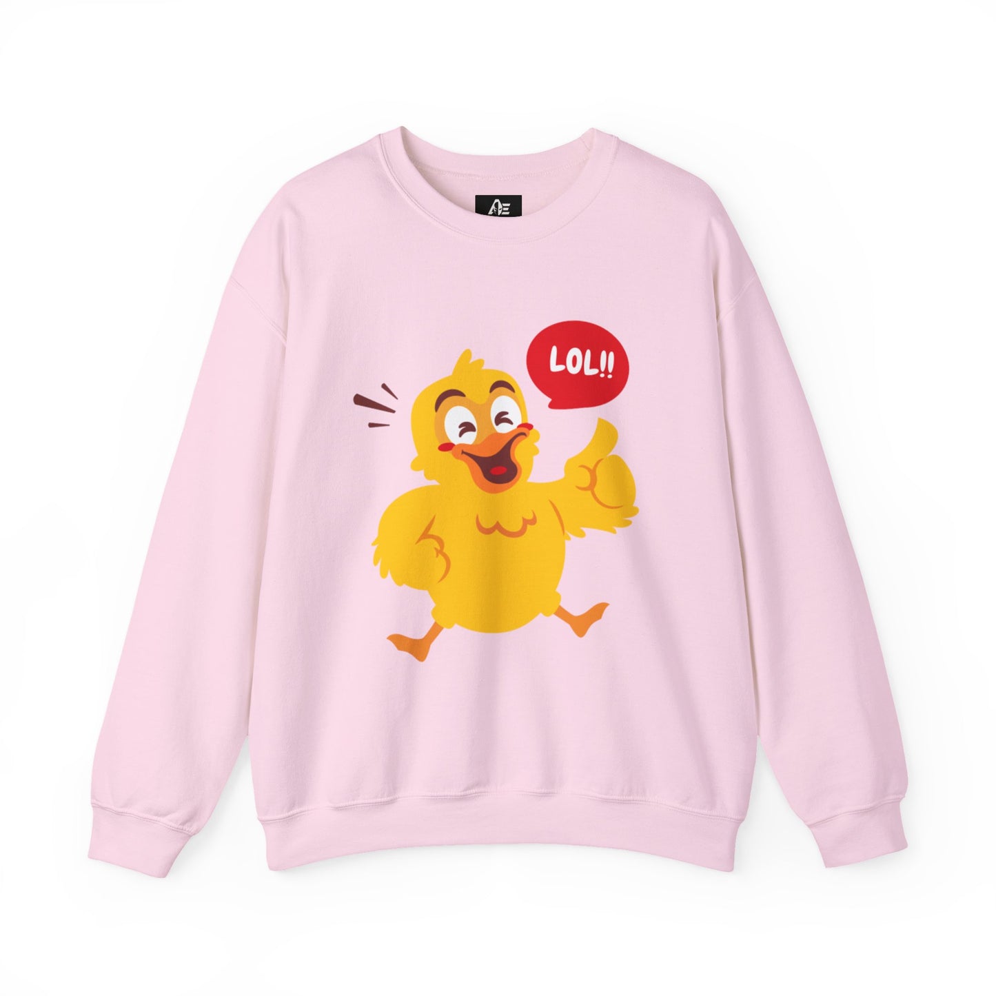 Crewneck Unisex Sweatshirt — Cute Laughing Chick Design ("LOL")