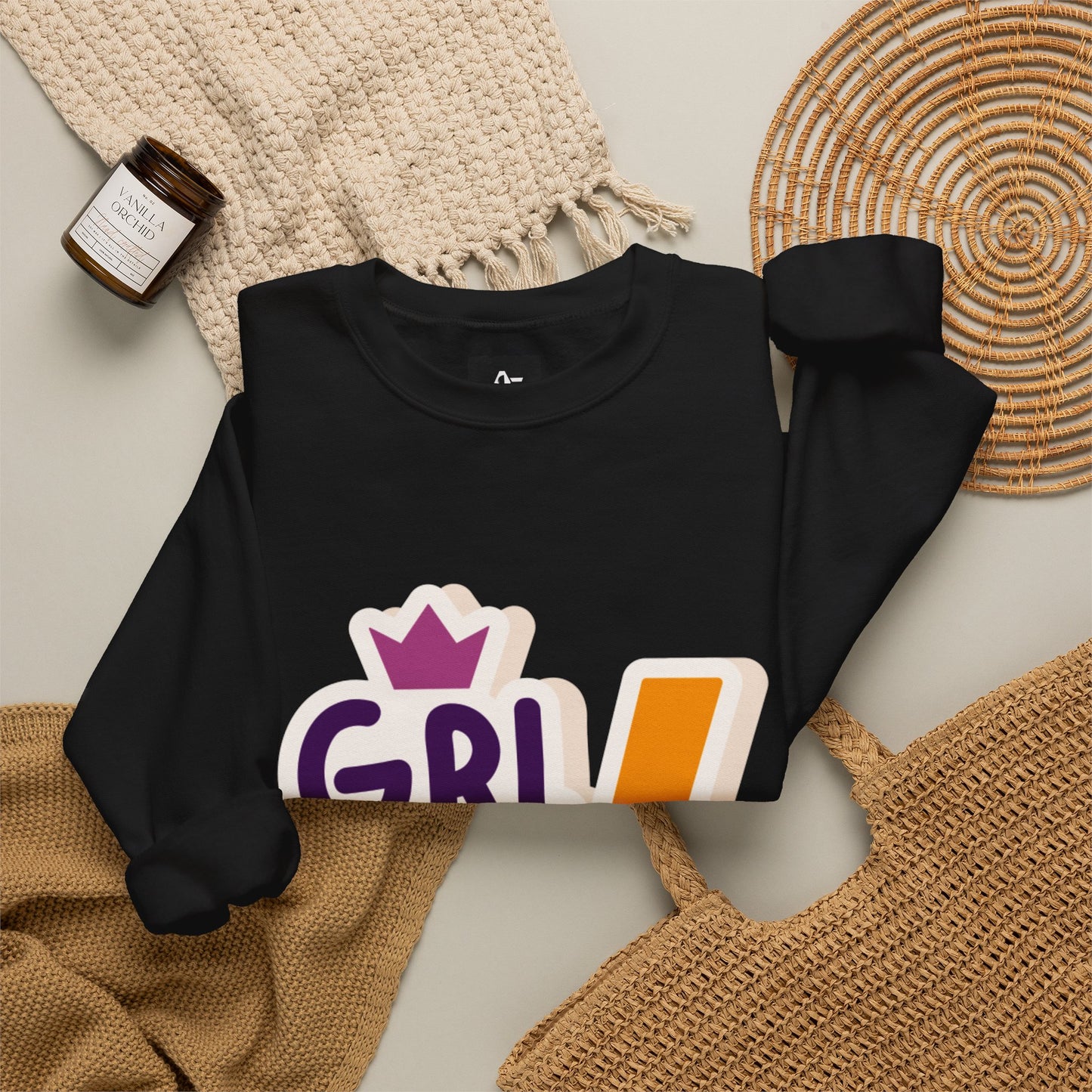 GRL PWR Crewneck Sweatshirt – Girls Power Lightning Bolt Graphic