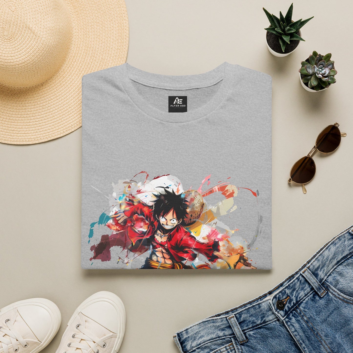 Anime Graphic Unisex T-Shirt — Dynamic Fighter Watercolor Design