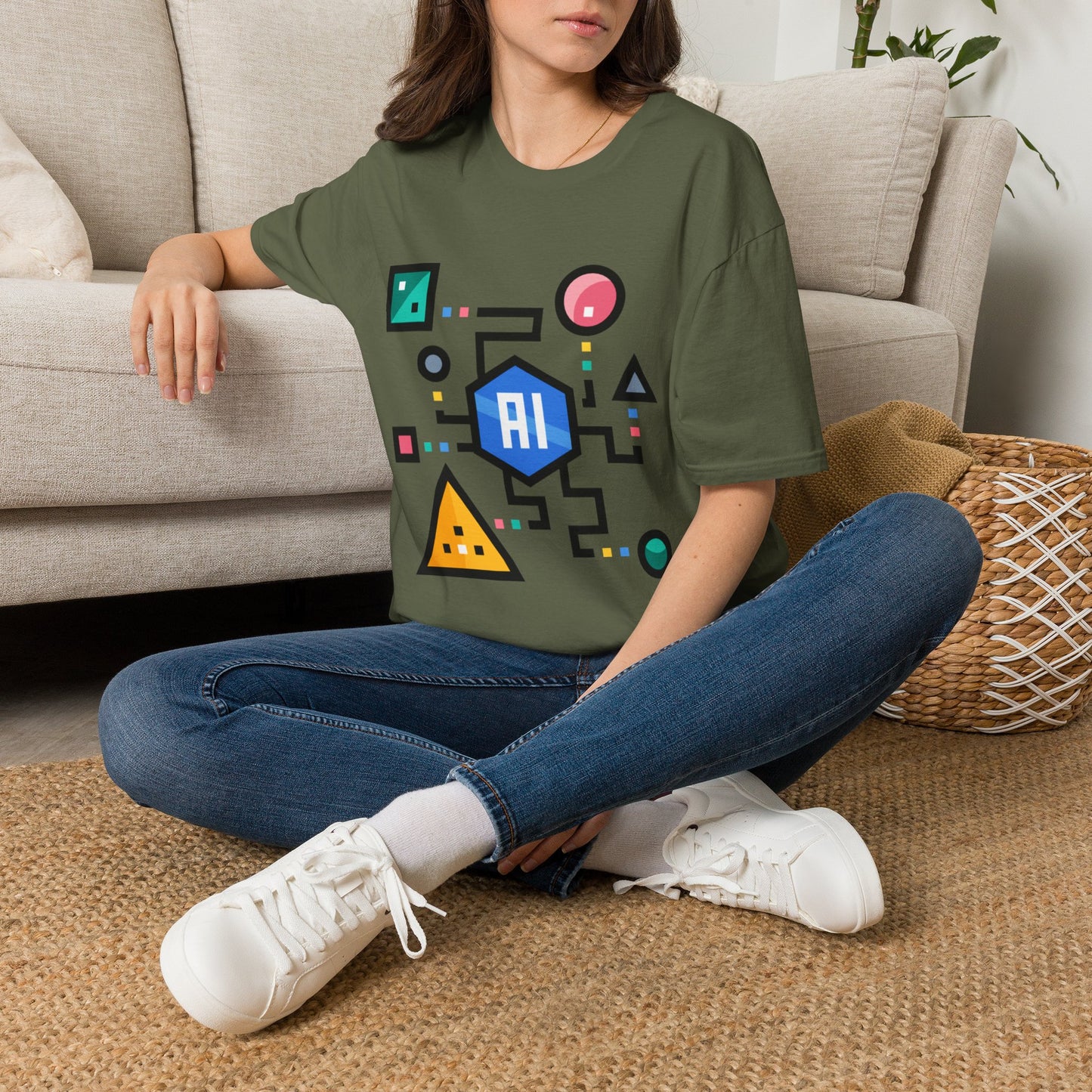 AI Circuit Graphic T-Shirt — Colorful Geometric Tech Design