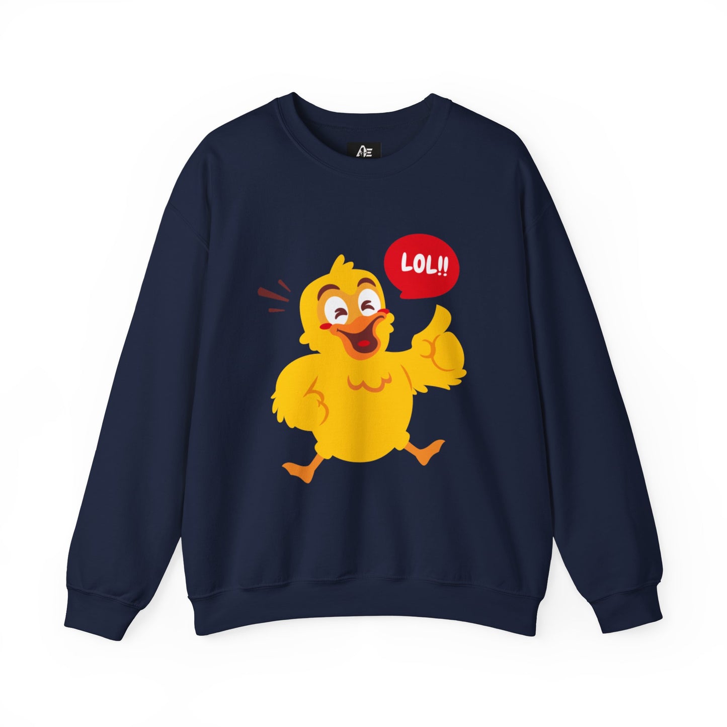 Crewneck Unisex Sweatshirt — Cute Laughing Chick Design ("LOL")