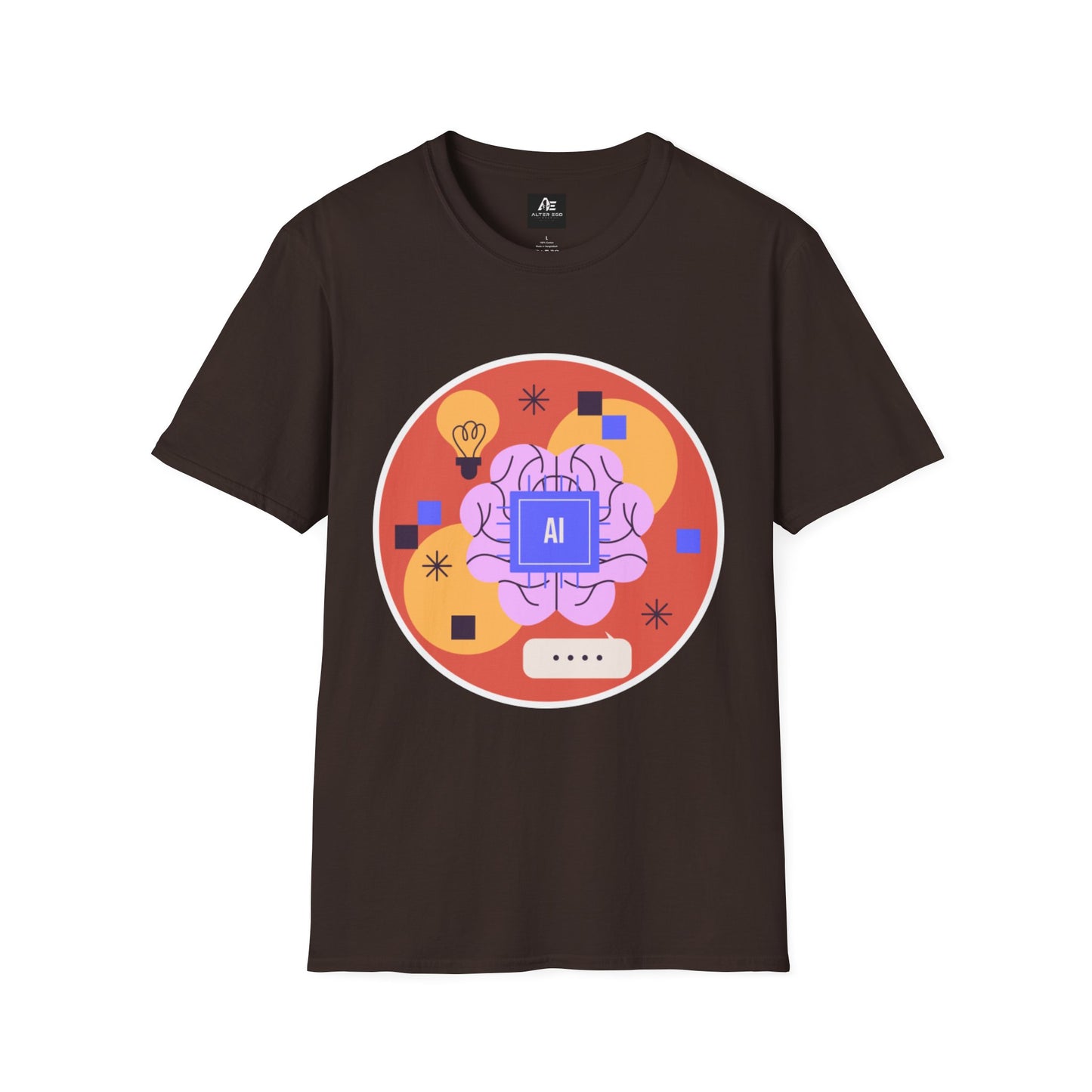 AI Brain Graphic T-Shirt — Techy Innovation Tee with Lightbulb Design