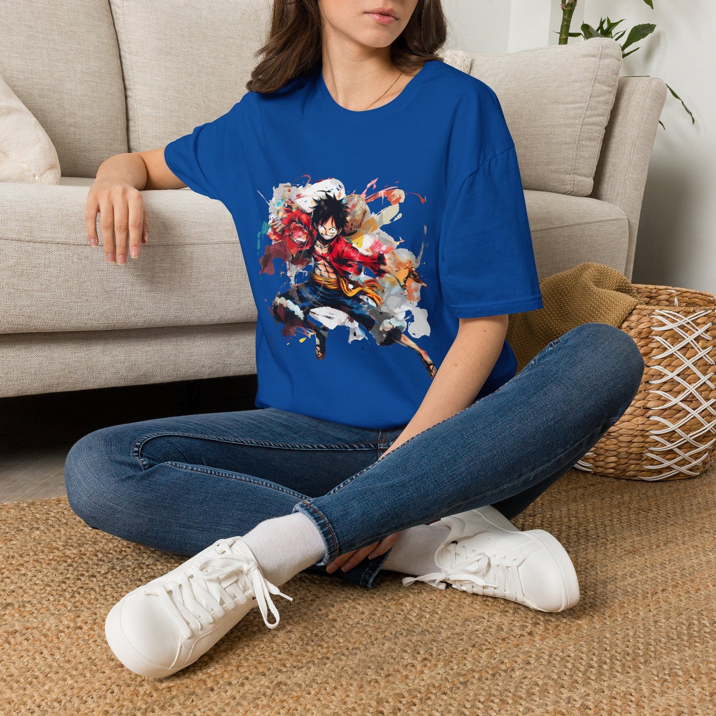 Anime Graphic Unisex T-Shirt — Dynamic Fighter Watercolor Design