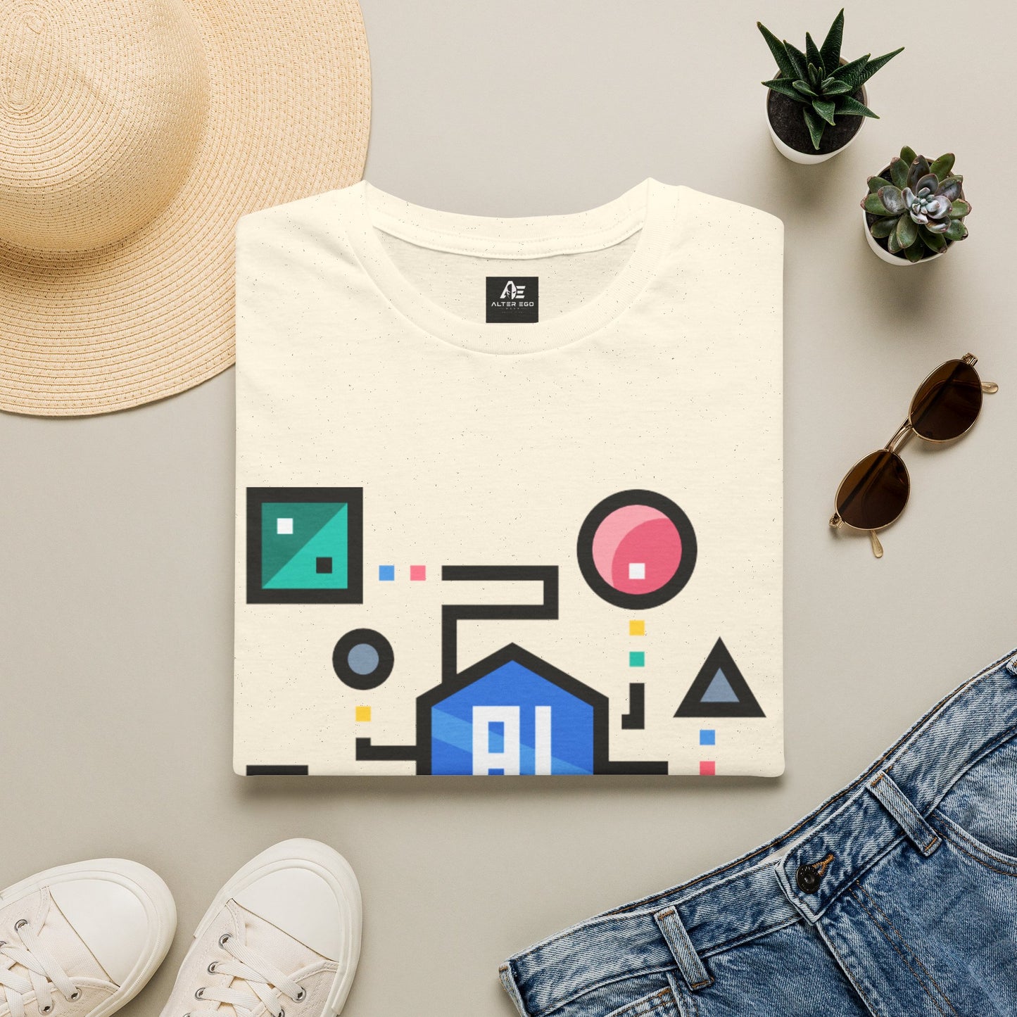 AI Circuit Graphic T-Shirt — Colorful Geometric Tech Design