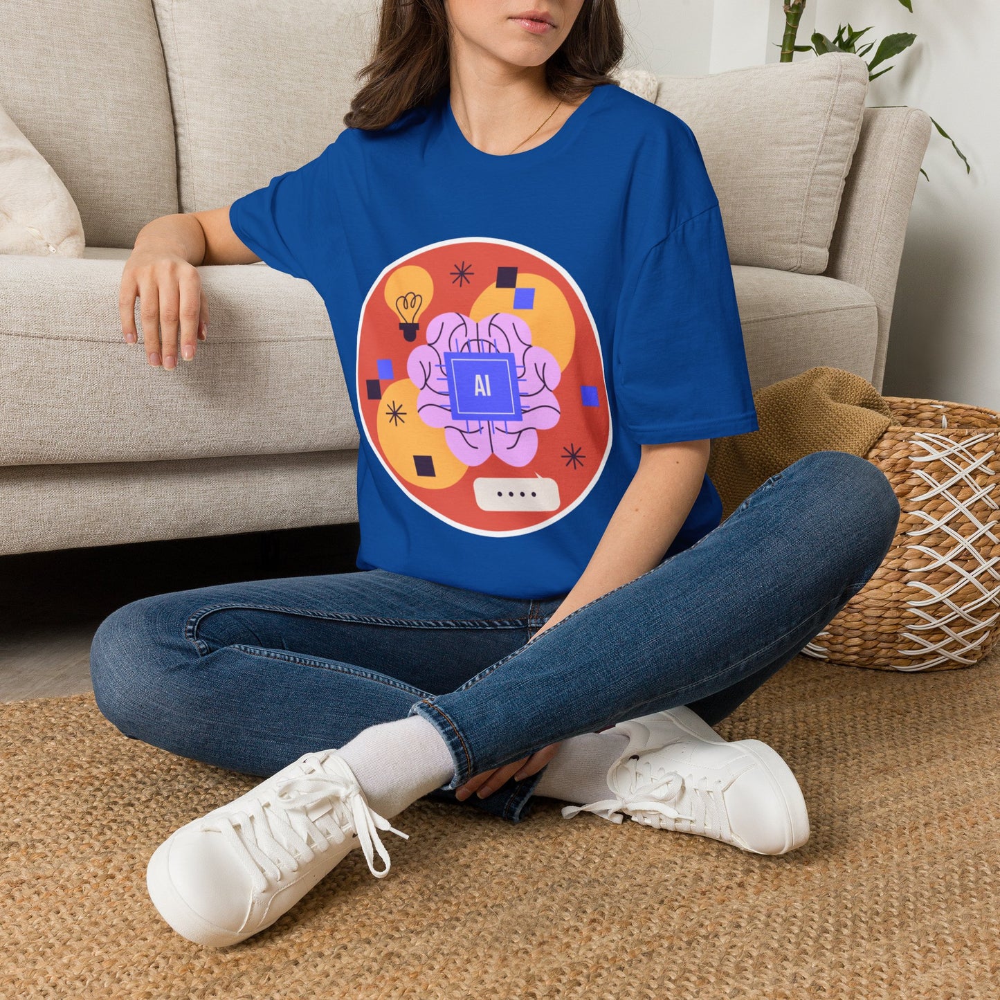 AI Brain Graphic T-Shirt — Techy Innovation Tee with Lightbulb Design