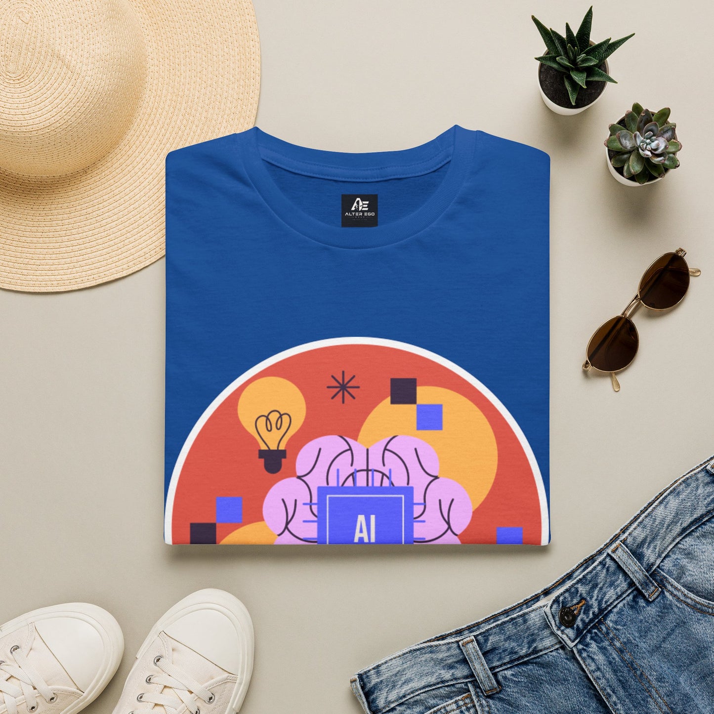 AI Brain Graphic T-Shirt — Techy Innovation Tee with Lightbulb Design